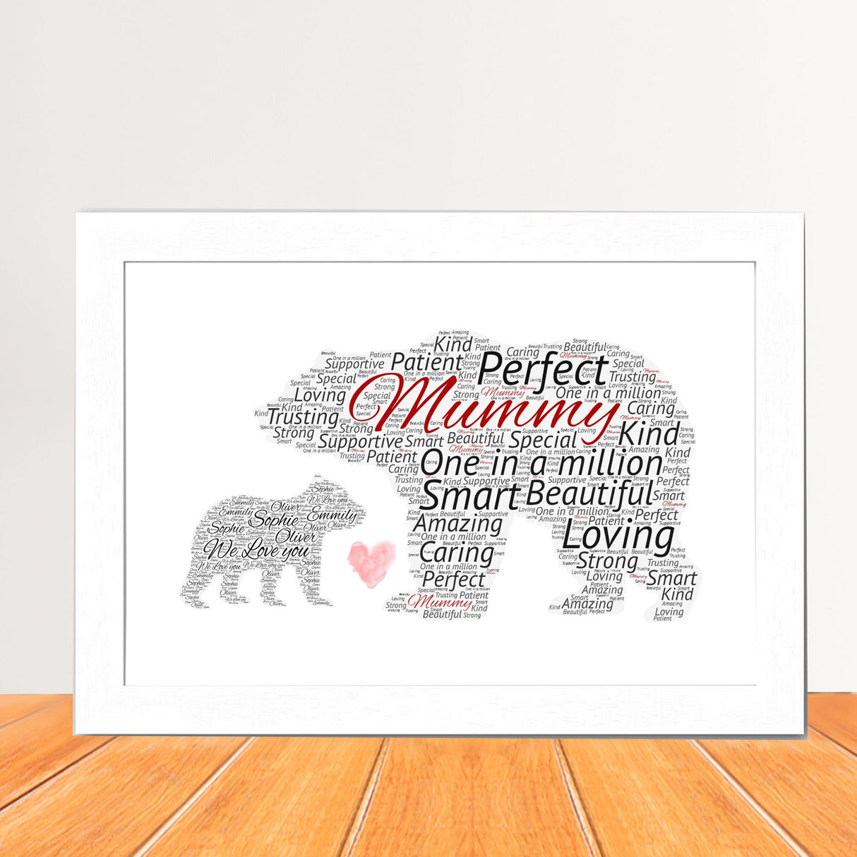 Personalized Mother's Day Word Art Print, Custom Word cloud Mama Bear, First Mother's Day, Mum and Child Print, Bear Shaped Word Art Card