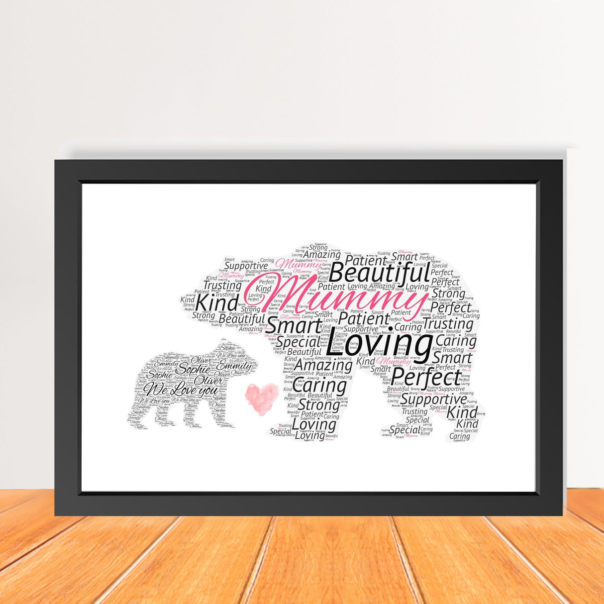 Personalized Mother's Day Word Art Print, Custom Word cloud Mama Bear, First Mother's Day, Mum and Child Print, Bear Shaped Word Art Card