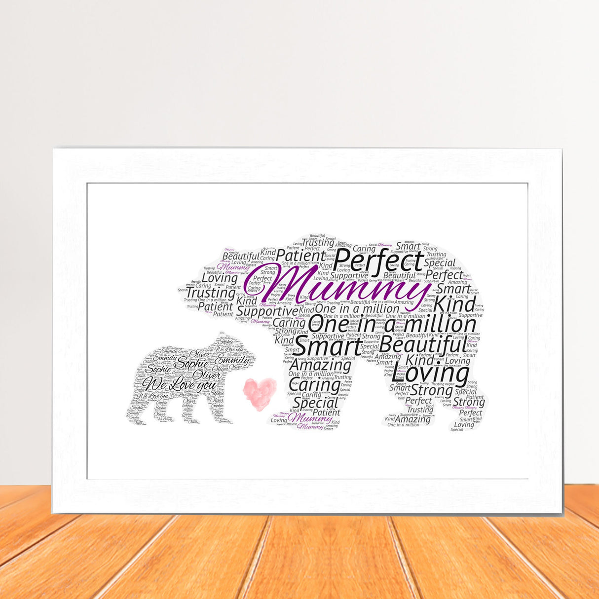 Personalized Mother's Day Word Art Print, Custom Word cloud Mama Bear, First Mother's Day, Mum and Child Print, Bear Shaped Word Art Card