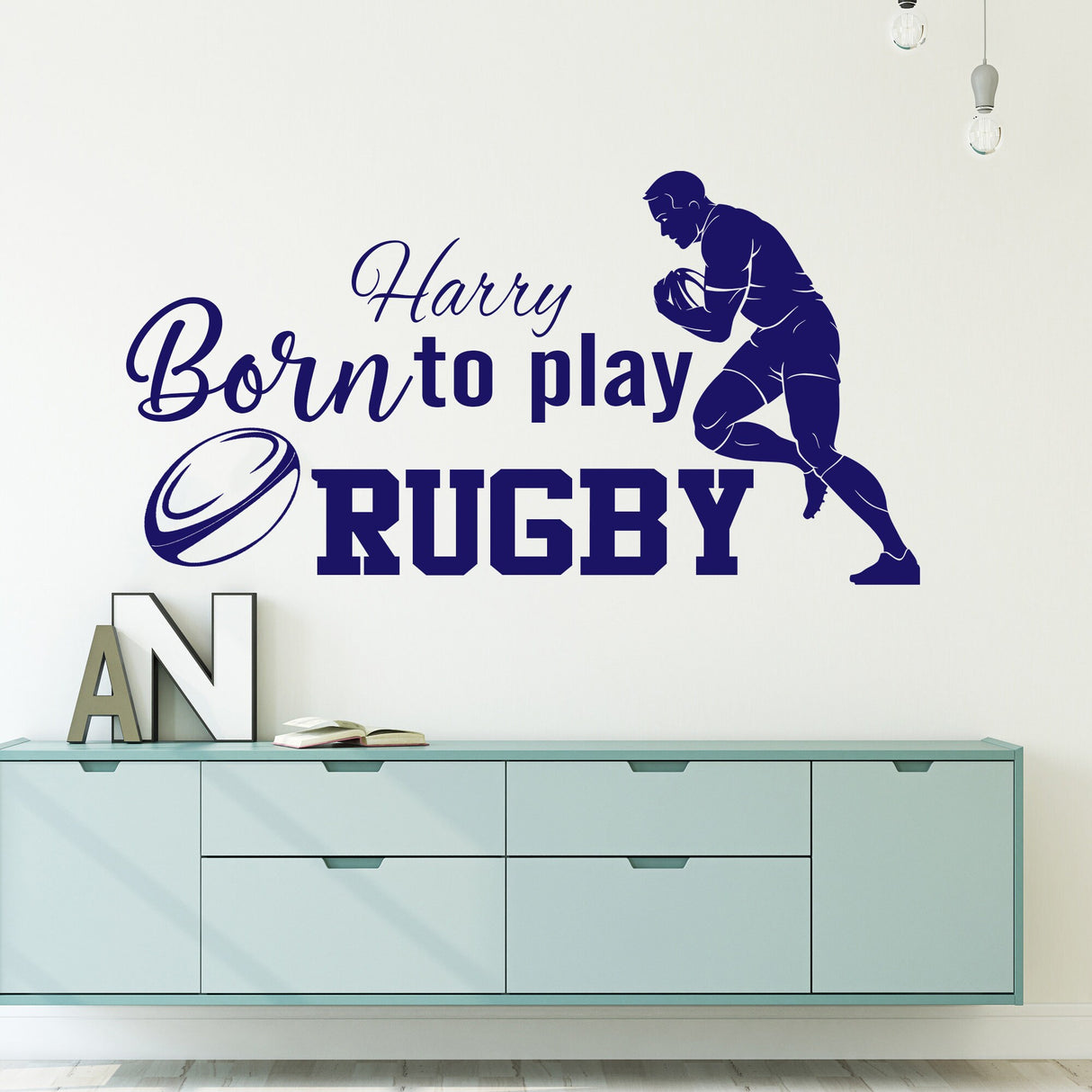 Custom Name Rugby Born to Play Rugby Quote Wall Stickers