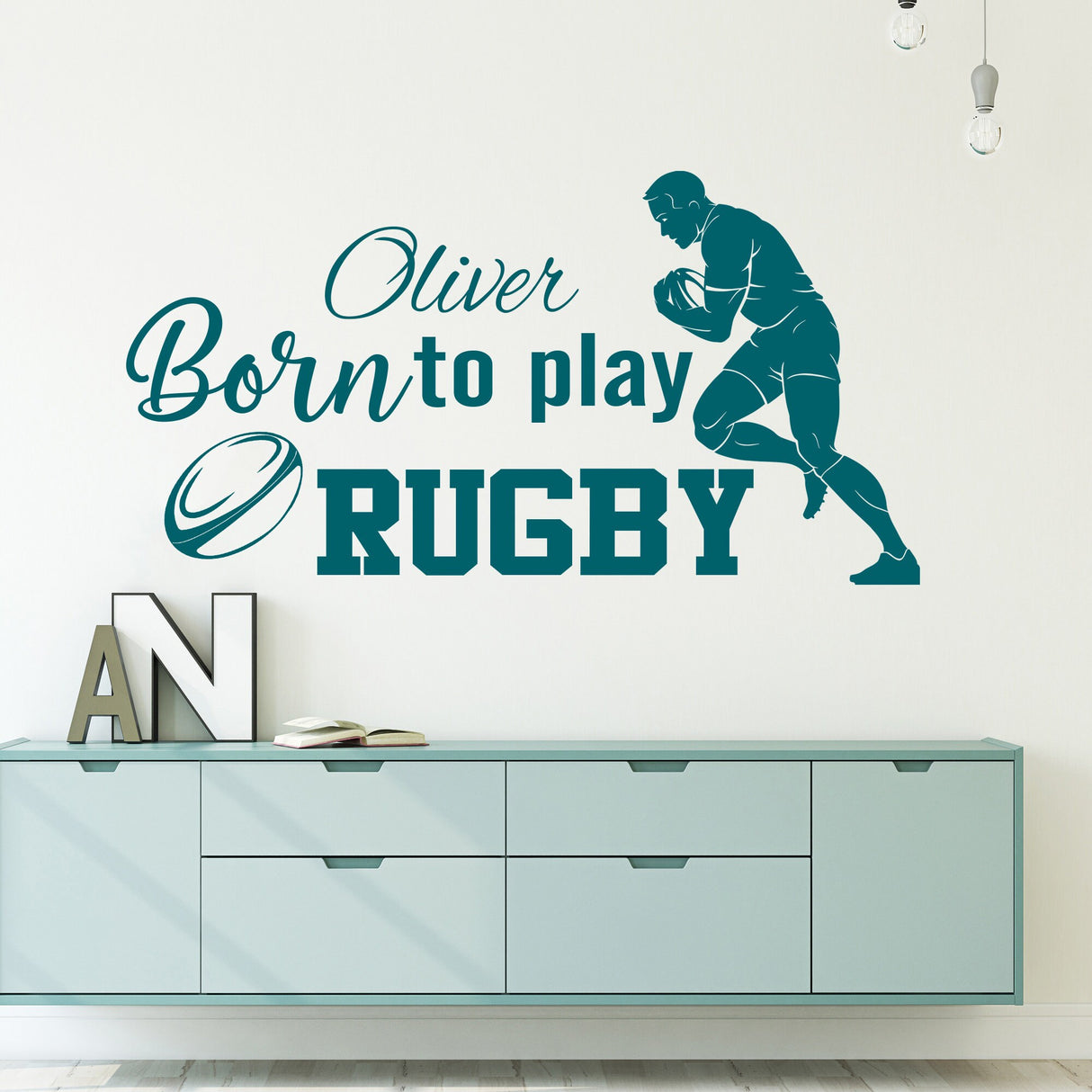 Personalised Name Rugby Born to Play Rugby Quote Wall Stickers