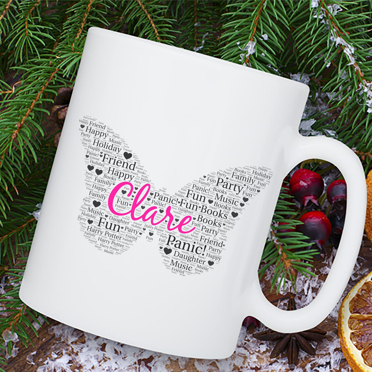 Personalised Butterfly Word Art Mug, Custom word Birthday word art Gifts, - Butterfly birthday gifts For Girls, Daughter, Mothers, teachers
