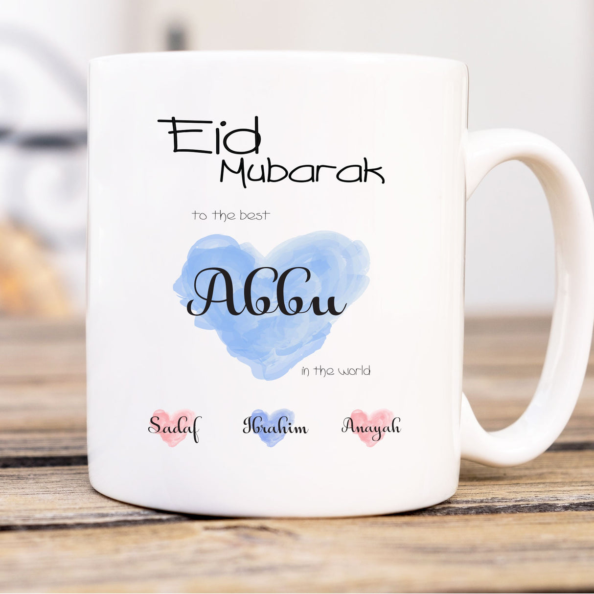 Personalised Eid Mubarak Gift Mug for Abu, Ammi | Islamic Eid Gift for Father and Mother coffee Mugs, Custom name Eid Gift for parents