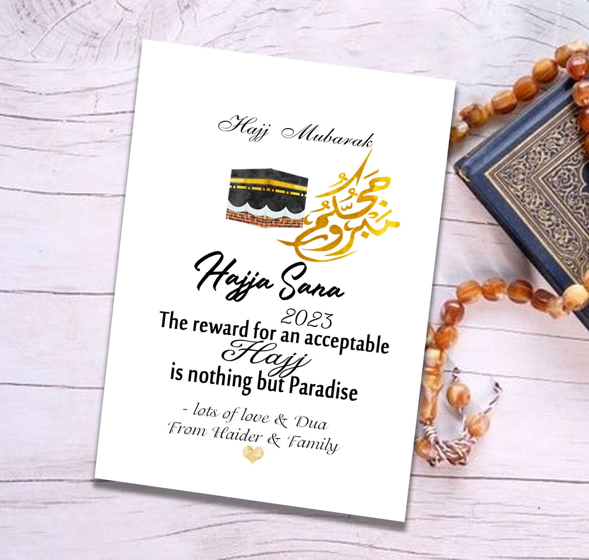 Personalized Hajj Gift, Hajj Mubarak Cards, Personalised Hajj Mubarak Greeting Cards, Hajj cards for family and friends