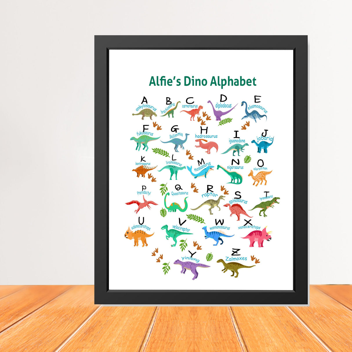 Personalized Dinosaur Print - Dino print - A5, A4 A3 Prints & Framed Wall Art, Wall Frame print, Custom name canvas print
