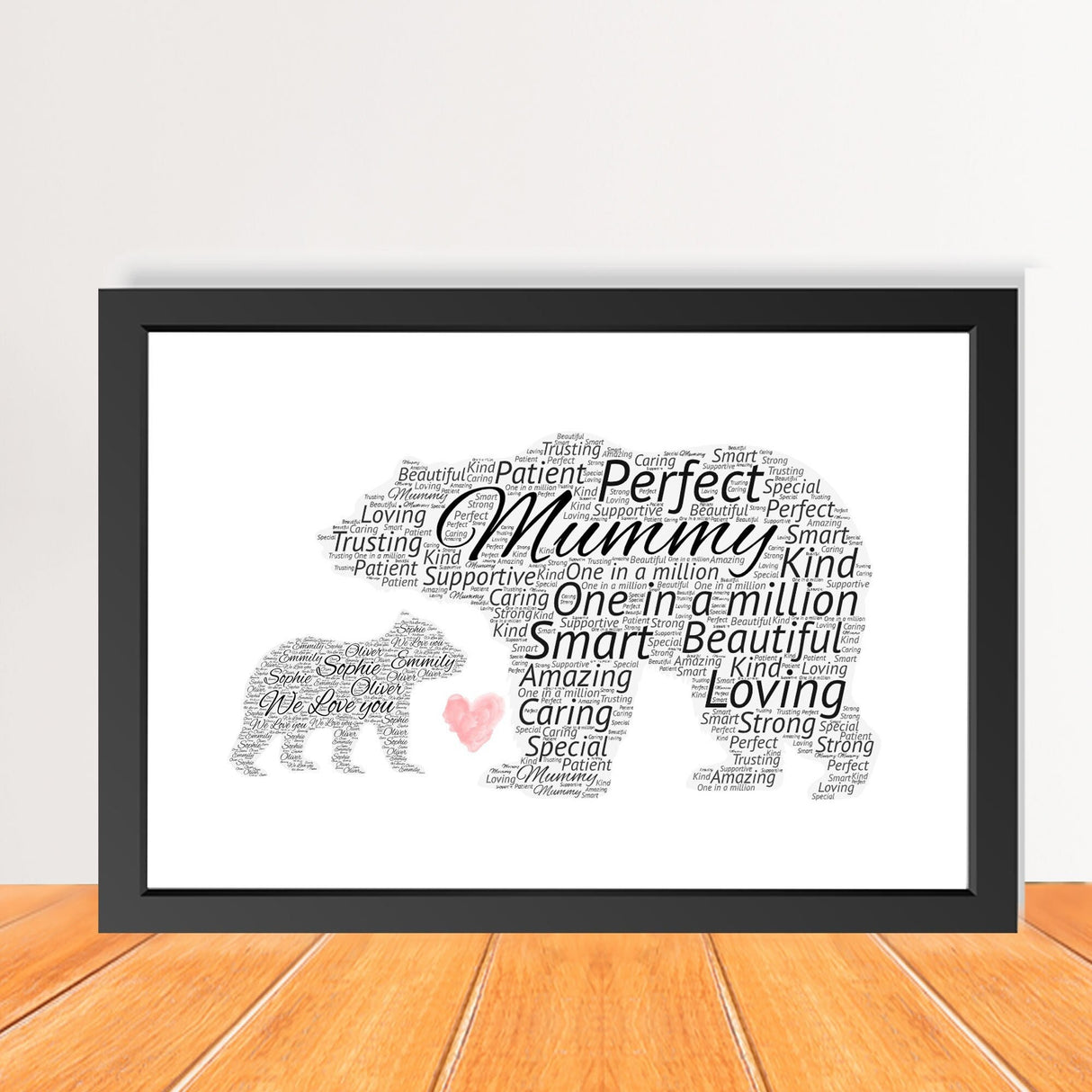 Personalized Mother's Day Word Art Print, Custom Word cloud Mama Bear, First Mother's Day, Mum and Child Print, Bear Shaped Word Art Card