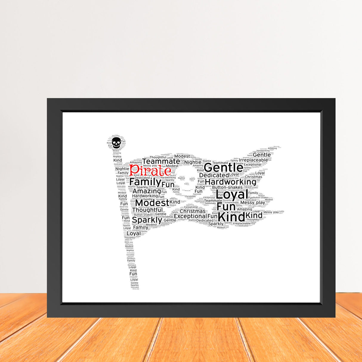 Personalised Pirate flag Word Art Print, Custom pirate flag Word Wall Art, Birthday, Christmas Gift, wall decor Framed