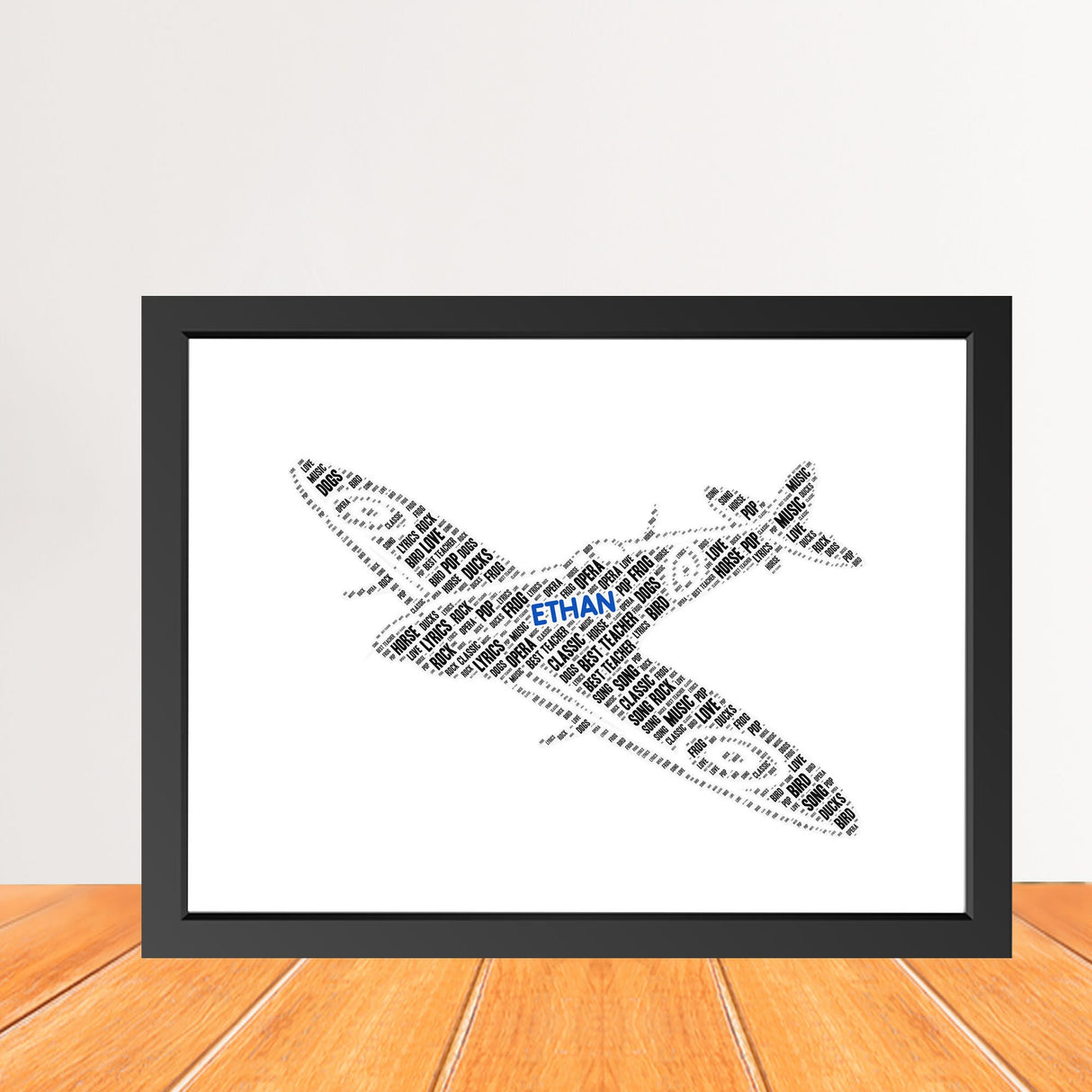 Personalized Airplane Word Art Print, Custom name aircraft word cloud print, Birthday gift for him, Plane Christmas wall Framed gifts