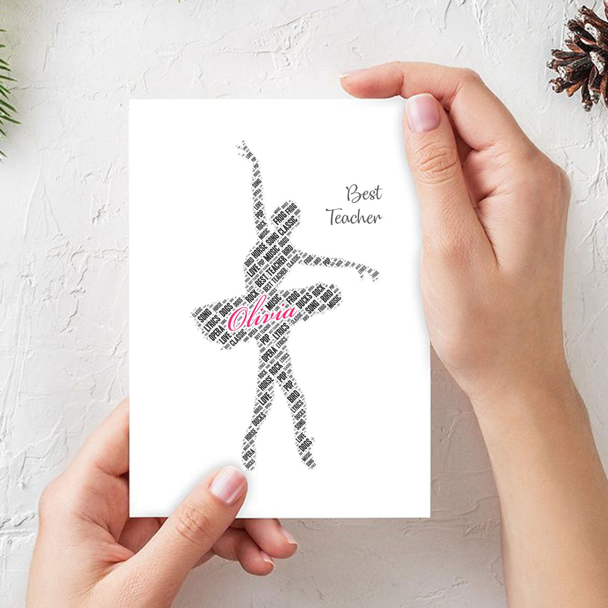 Personalized Happy Birthday Number Card, Female Ballet Dancing Figure Word Cloud Birthday gift A5 card, Word Art Personalised Card Print