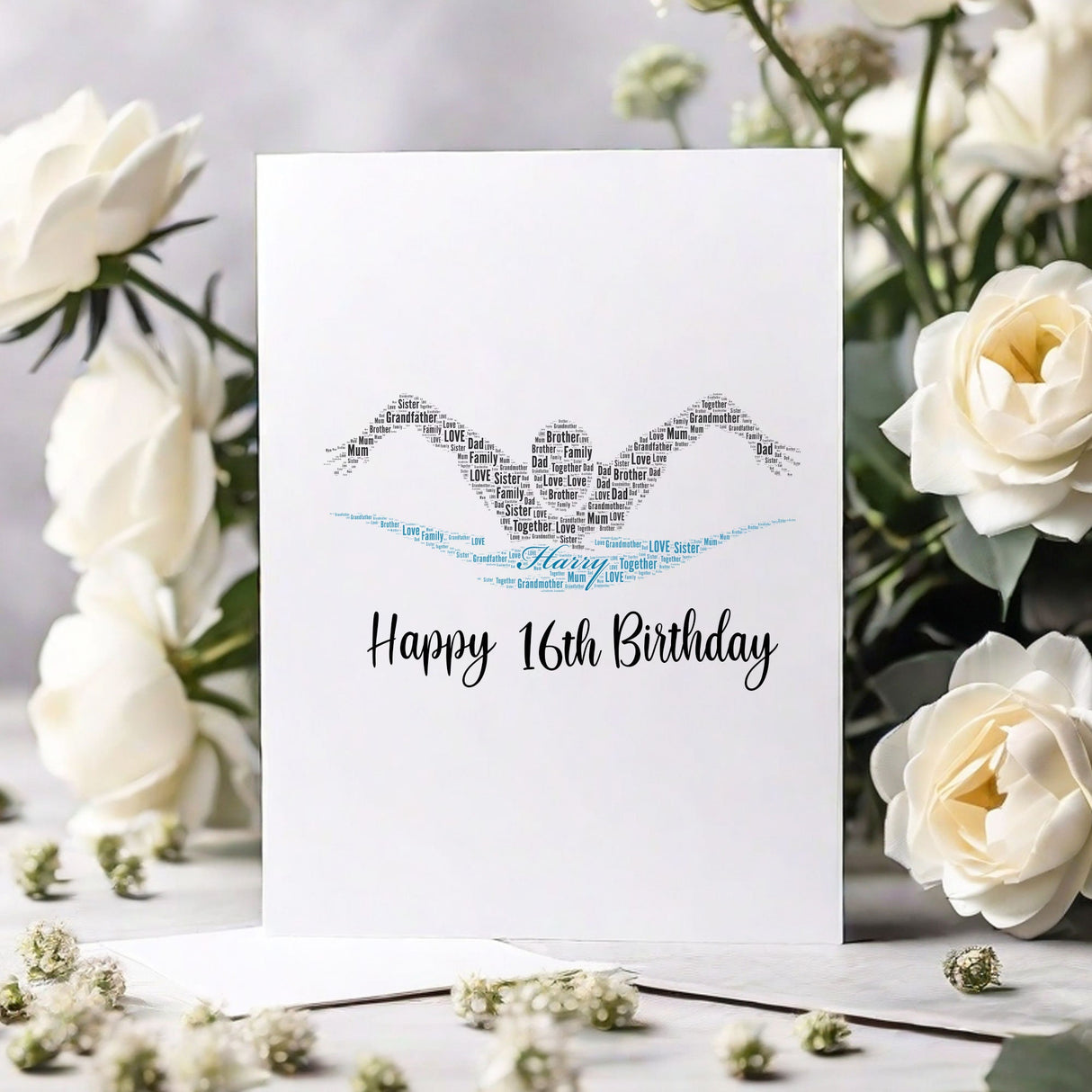 Personalized Happy Birthday Number Card, Swimmer Word Cloud Birthday gift A5 card, Swimmer Word Art Personalised Card Print