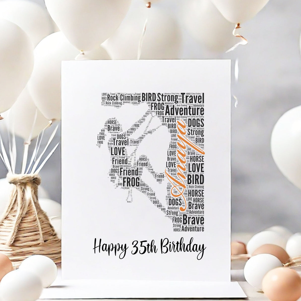 Personalized Happy Birthday Number Card, Rock Climbing Word Cloud Birthday gift A5 card, Climbing figure Word Art Personalised Card Print