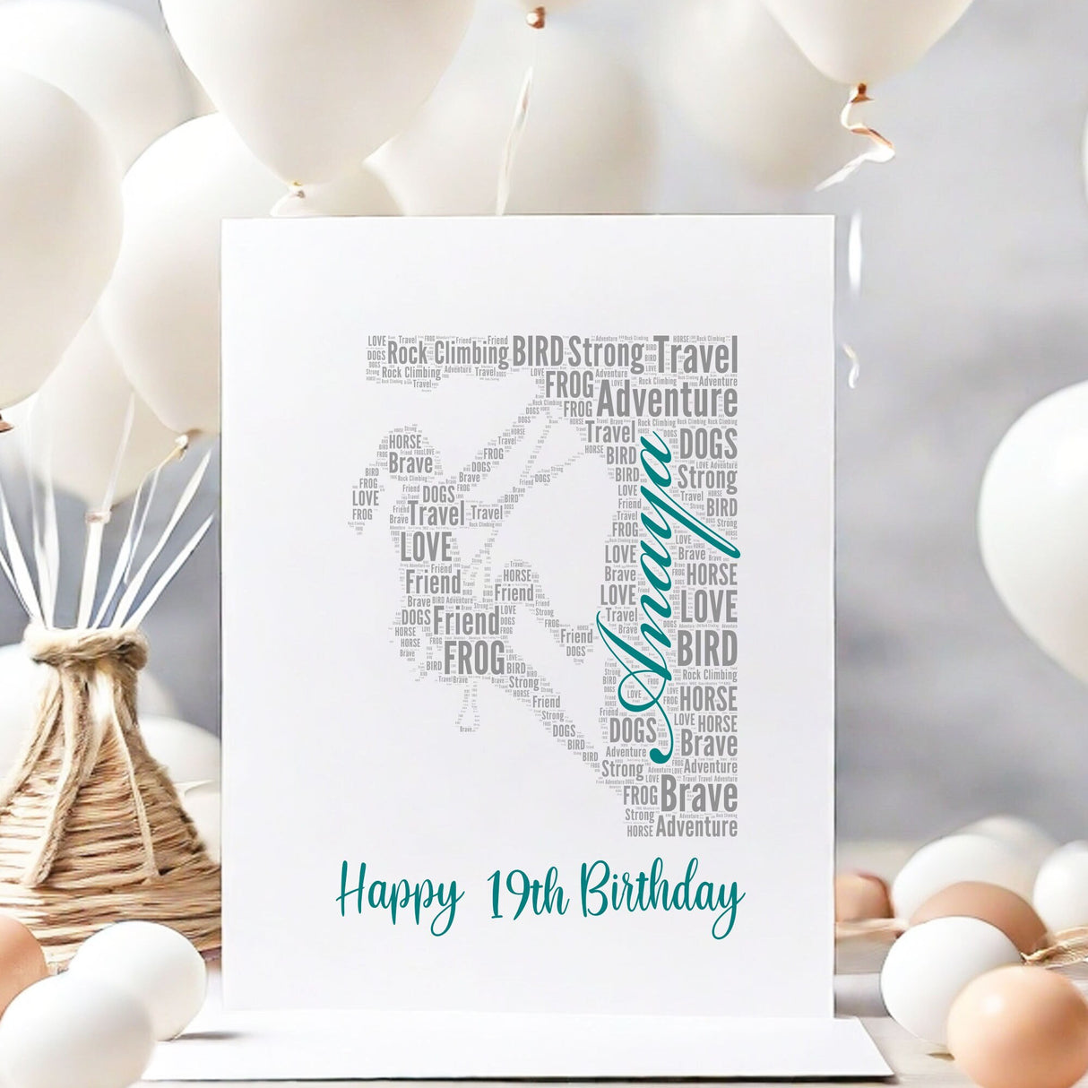 Personalized Happy Birthday Number Card, Rock Climbing Word Cloud Birthday gift A5 card, Climbing figure Word Art Personalised Card Print