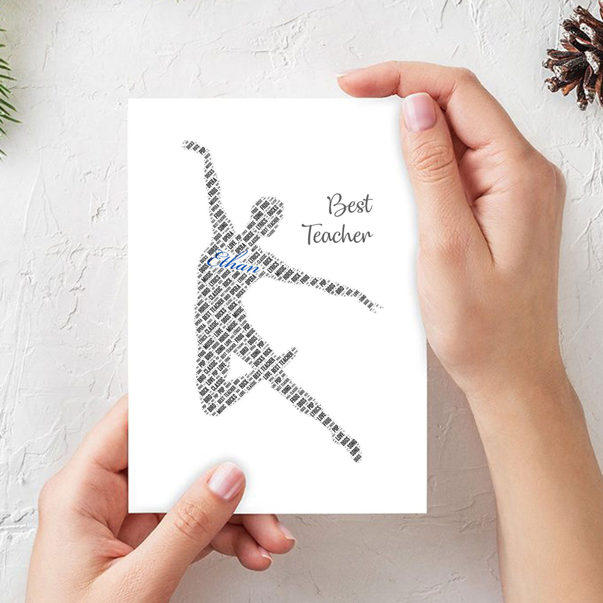 Personalized Happy Birthday Number Card, Male Ballet Dancing Figure Word Cloud Birthday gift A5 card, Word Art Personalised Card Print
