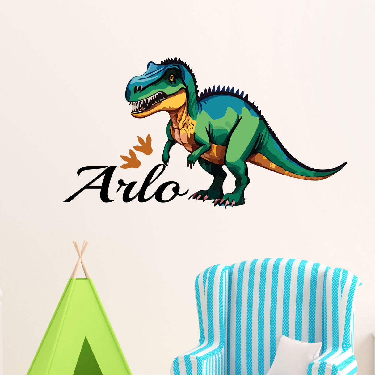 Personalised dinosaur name wall stickers for kids room, dinosaur Custom name wall decal Tyrannosaurus Rex wall sticker