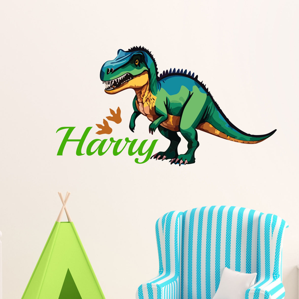 Personalised dinosaur name wall stickers for kids room, dinosaur Custom name wall decal Tyrannosaurus Rex wall sticker