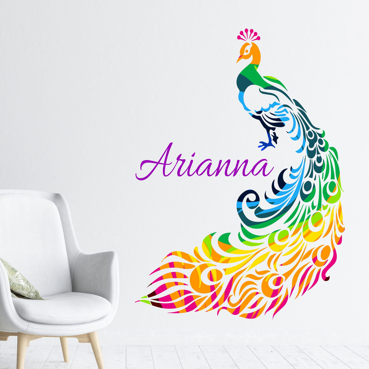Peacock Wall stickers, Personalised Name Peacock wall decals, Custom Bird Nursery vinyl Art Home, Bedroom decor