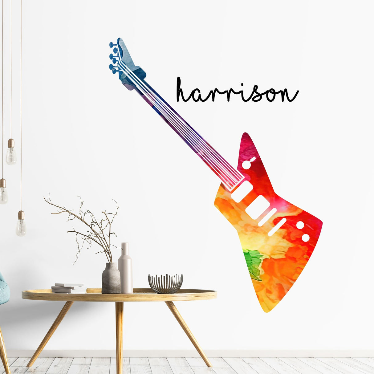 Personalised Guitar Wall stickers, Paint splash custom name Electric Guitar wall decals, music studio, office, removable decor