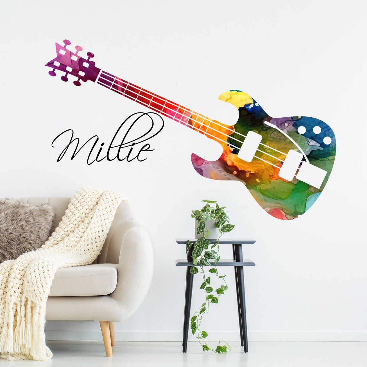 Electric Guitar Wall Stickers With Personalised Name