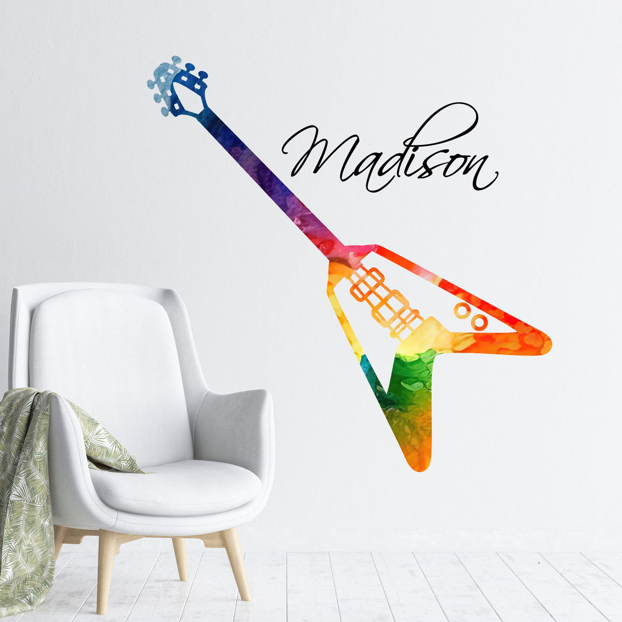 Personalised Guitar Wall stickers, Paint splash custom Electric Guitar wall decals, music studio, office, removable Vinyl Wall decor