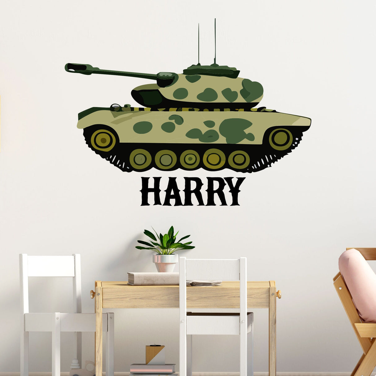 Army Tank Wall Stickers Personalised Name Kids Bedroom Baby Nursery Playroom Home Decor
