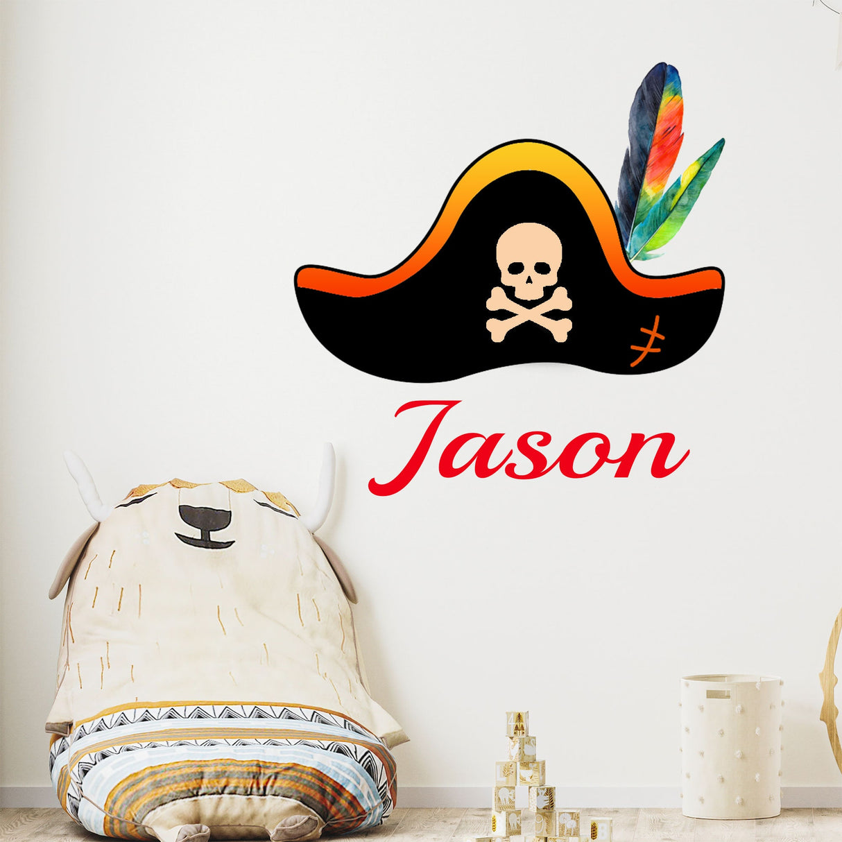 Personalised Pirate wall stickers for boys and girls, Pirate hat wall stickers for kids, Custom name wall decal, Nursery wall art stickers