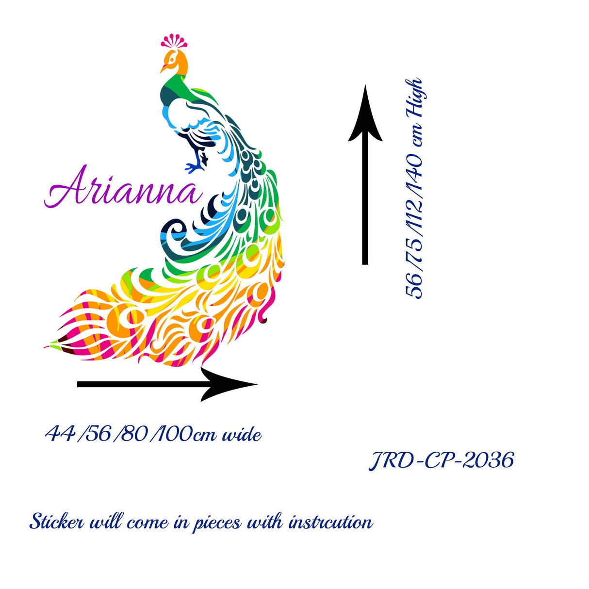 Peacock Wall stickers, Personalised Name Peacock wall decals, Custom Bird Nursery vinyl Art Home, Bedroom decor