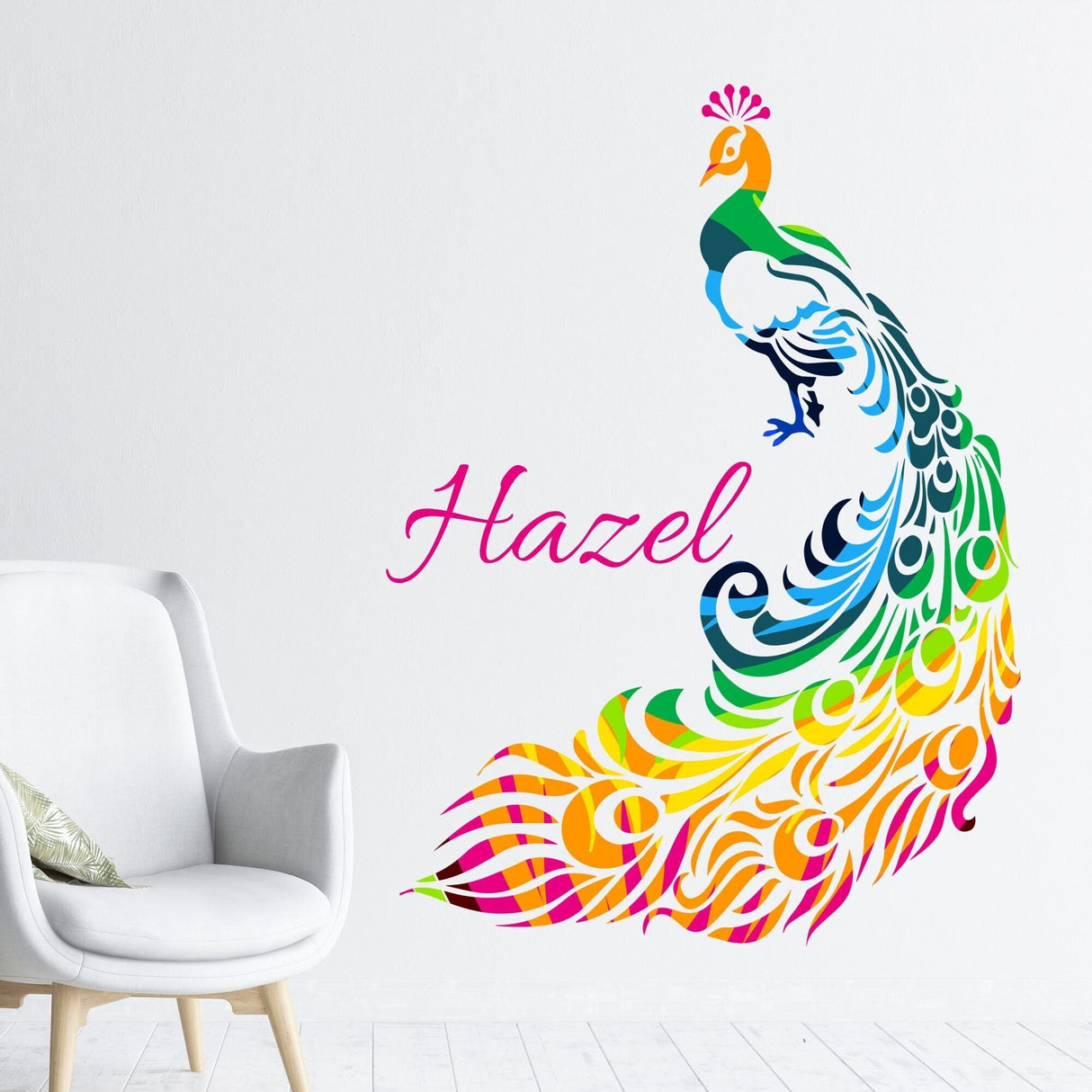 Peacock Wall stickers, Personalised Name Peacock wall decals, Custom Bird Nursery vinyl Art Home, Bedroom decor