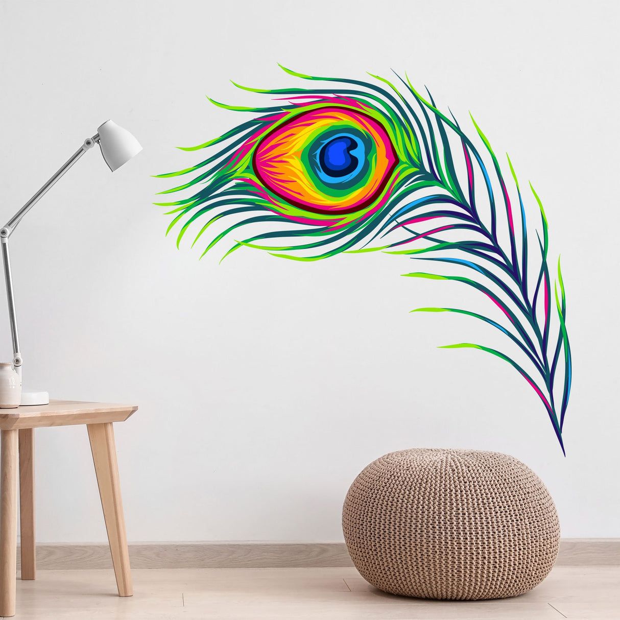 Peacock Feather wall sticker vinyl Personalised Name wall art decals Bedroom Home Decor