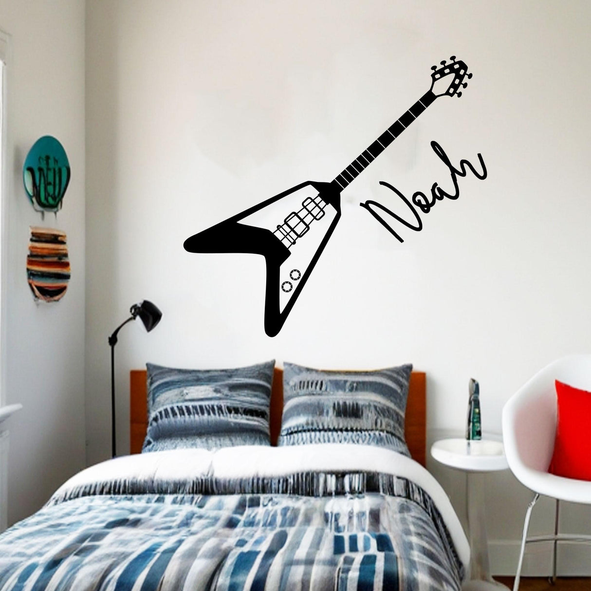 Personalised Guitar Wall stickers, Personalised Guitar Wall stickers, Custom Boy name Guitar decals, music studio, Office Decor
