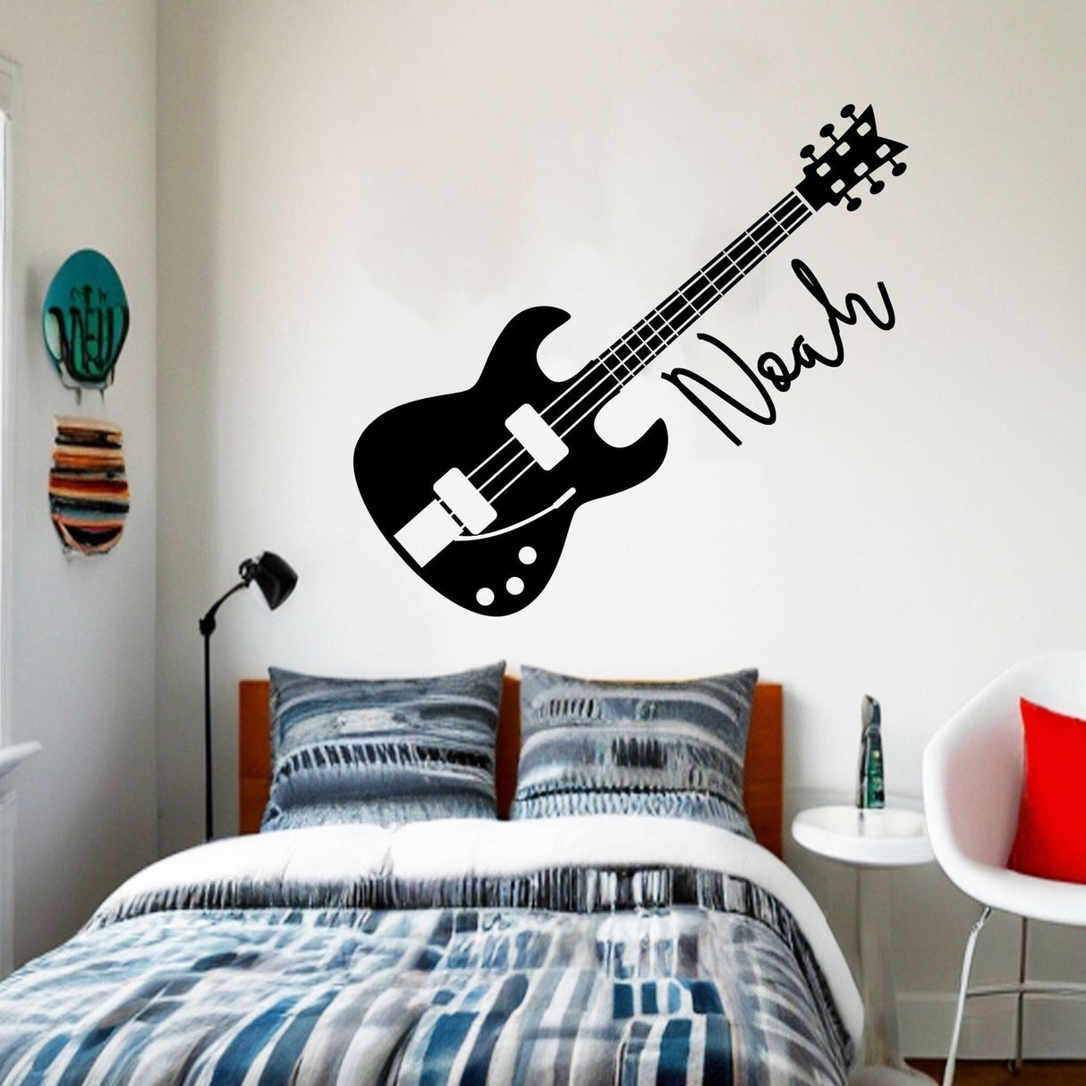 Personalised Guitar Wall stickers, Personalised Guitar Wall stickers, Custom Boy name Guitar decals, music studio, Office Decor