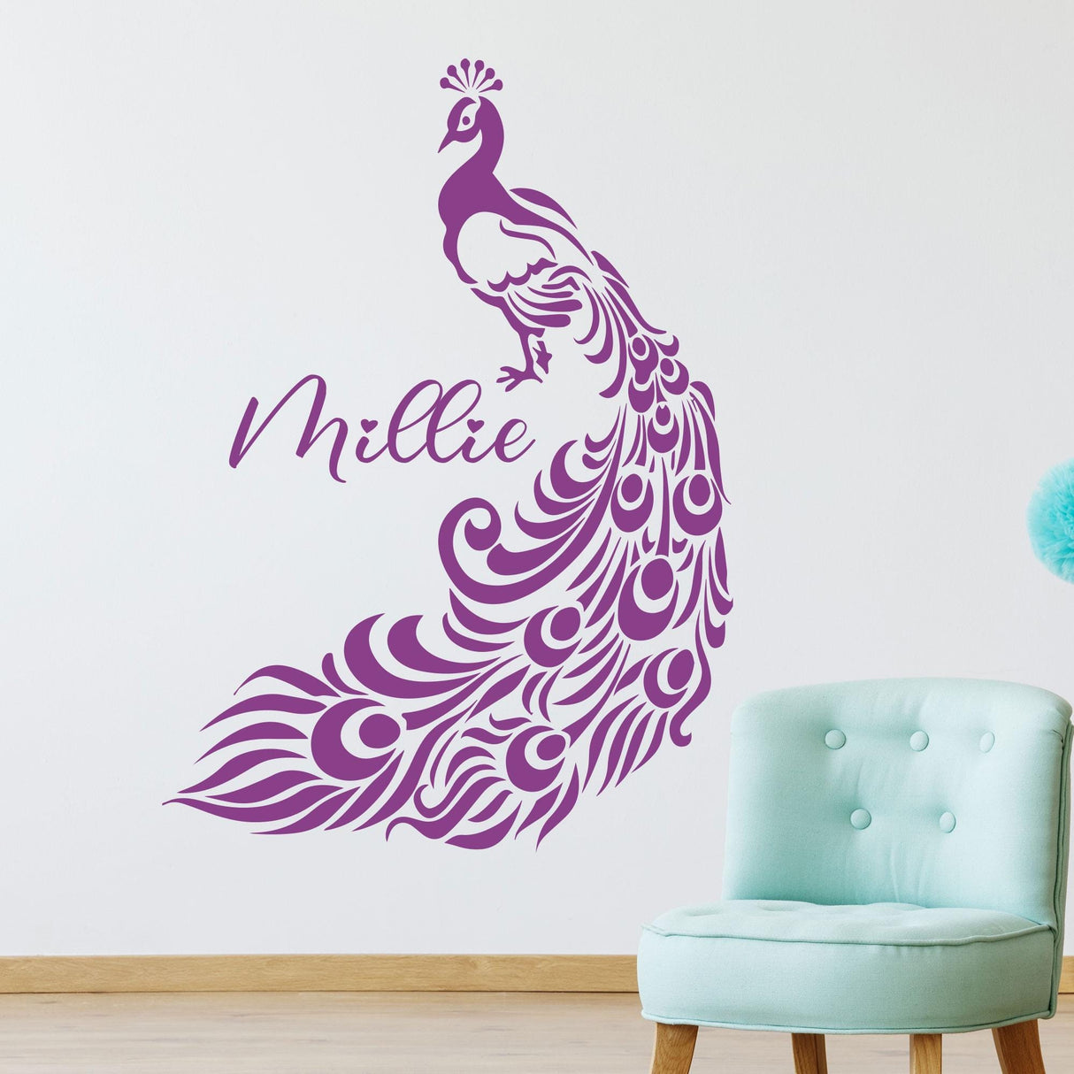 Peacock Wall stickers, Personalised Name Peacock wall decals, Custom Bird Nursery vinyl Art Home, Bedroom decor