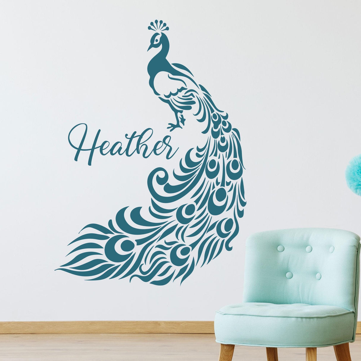 Peacock Wall stickers, Personalised Name Peacock wall decals, Custom Bird Nursery vinyl Art Home, Bedroom decor