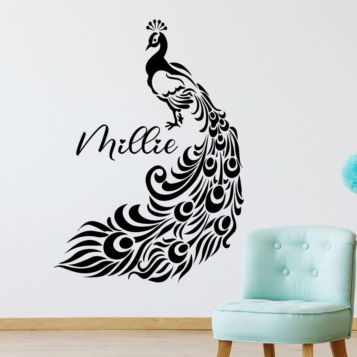 Peacock Wall stickers, Personalised Name Peacock wall decals, Custom Bird Nursery vinyl Art Home, Bedroom decor