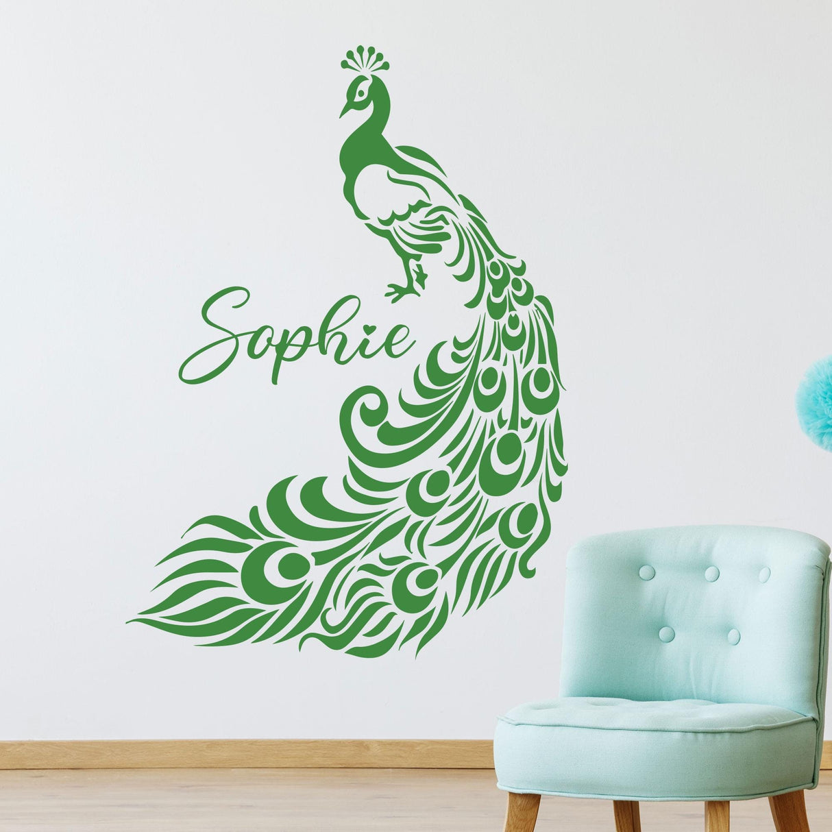 Peacock Wall stickers, Personalised Name Peacock wall decals, Custom Bird Nursery vinyl Art Home, Bedroom decor