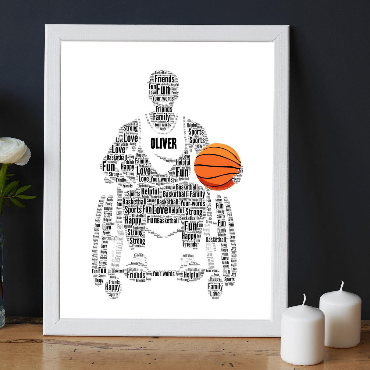 Personalised Wheelchair basketball male Word Art Print gift, Custom Paralympics Basketball male Word Cloud Wall Art, Sports Wall decor frame