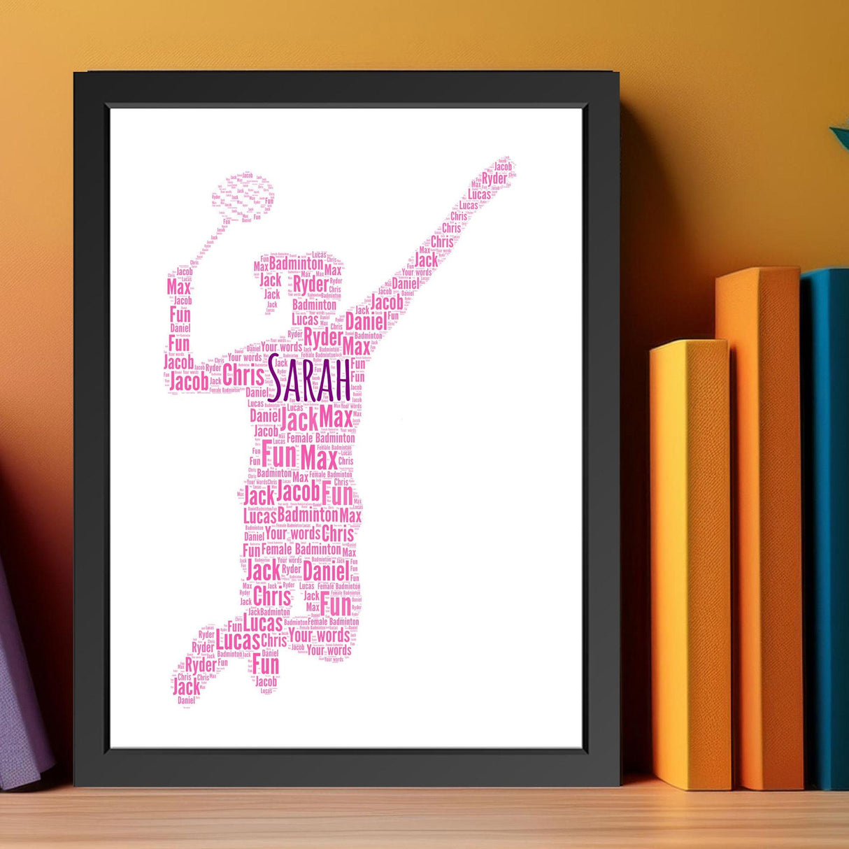 Custom Badminton Player Female Word Cloud Wall Decor, Sports Wall Art frame gifts