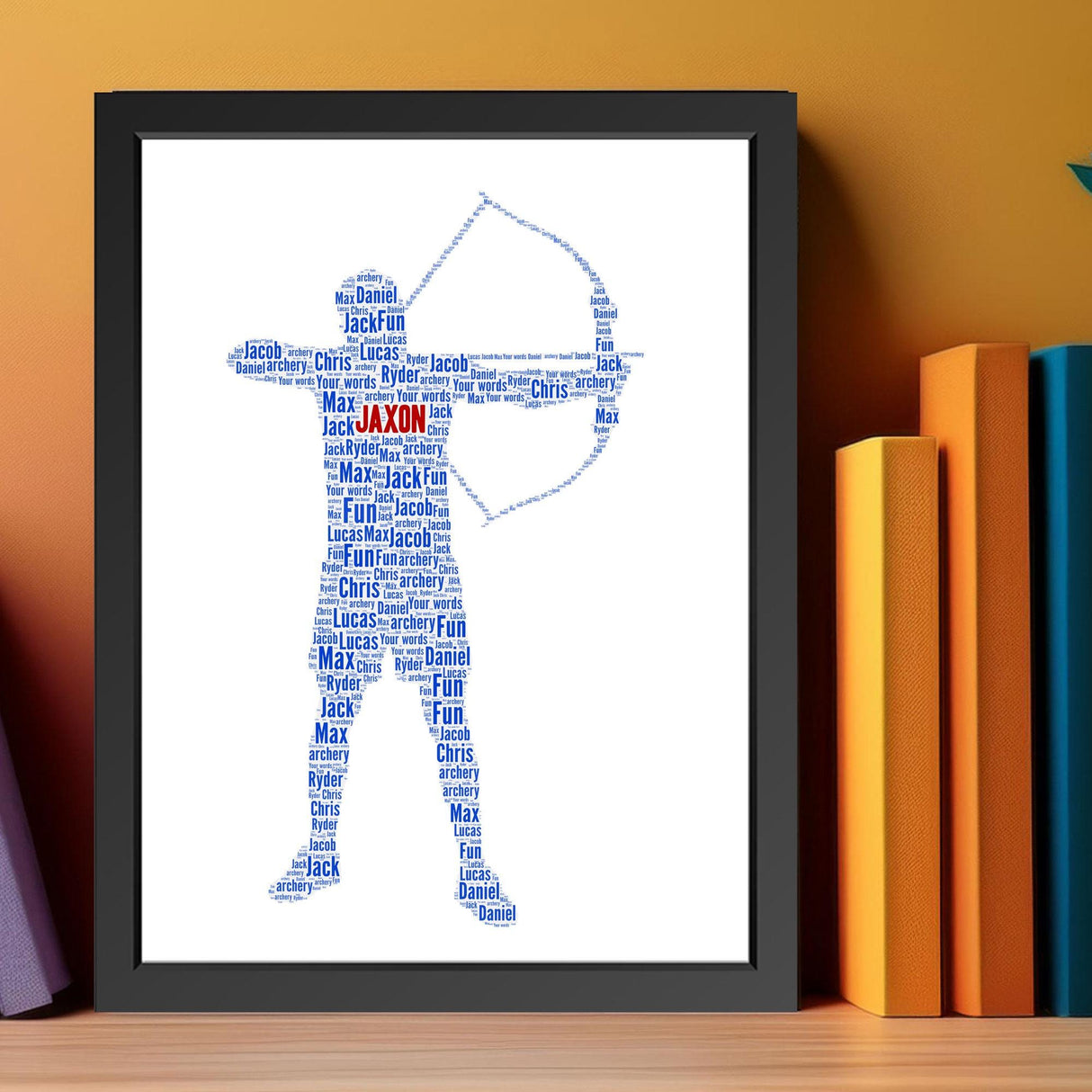 Custom Archery Action Figure Word Cloud Wall Art, Archery Sports Wall decor frame gifts