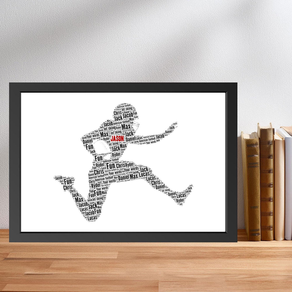 Personalised American football Word Art Print with frame