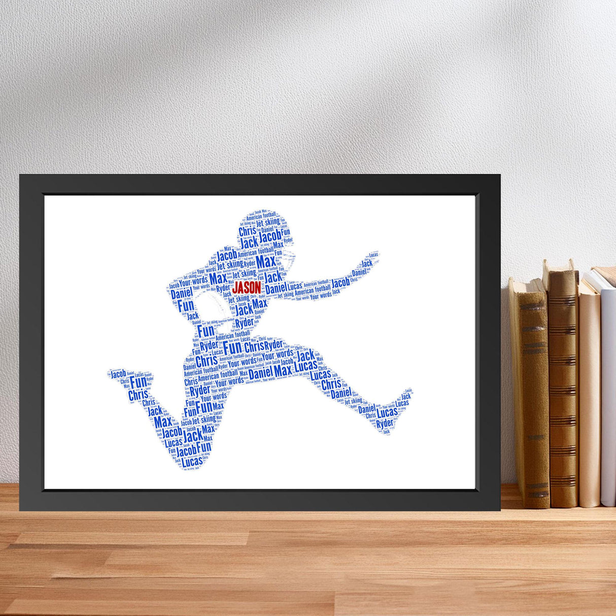 personalised American football Word Art Print with frame