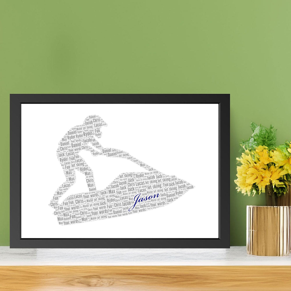 Personalised Name Water JetSki Word Cloud Print with Frame