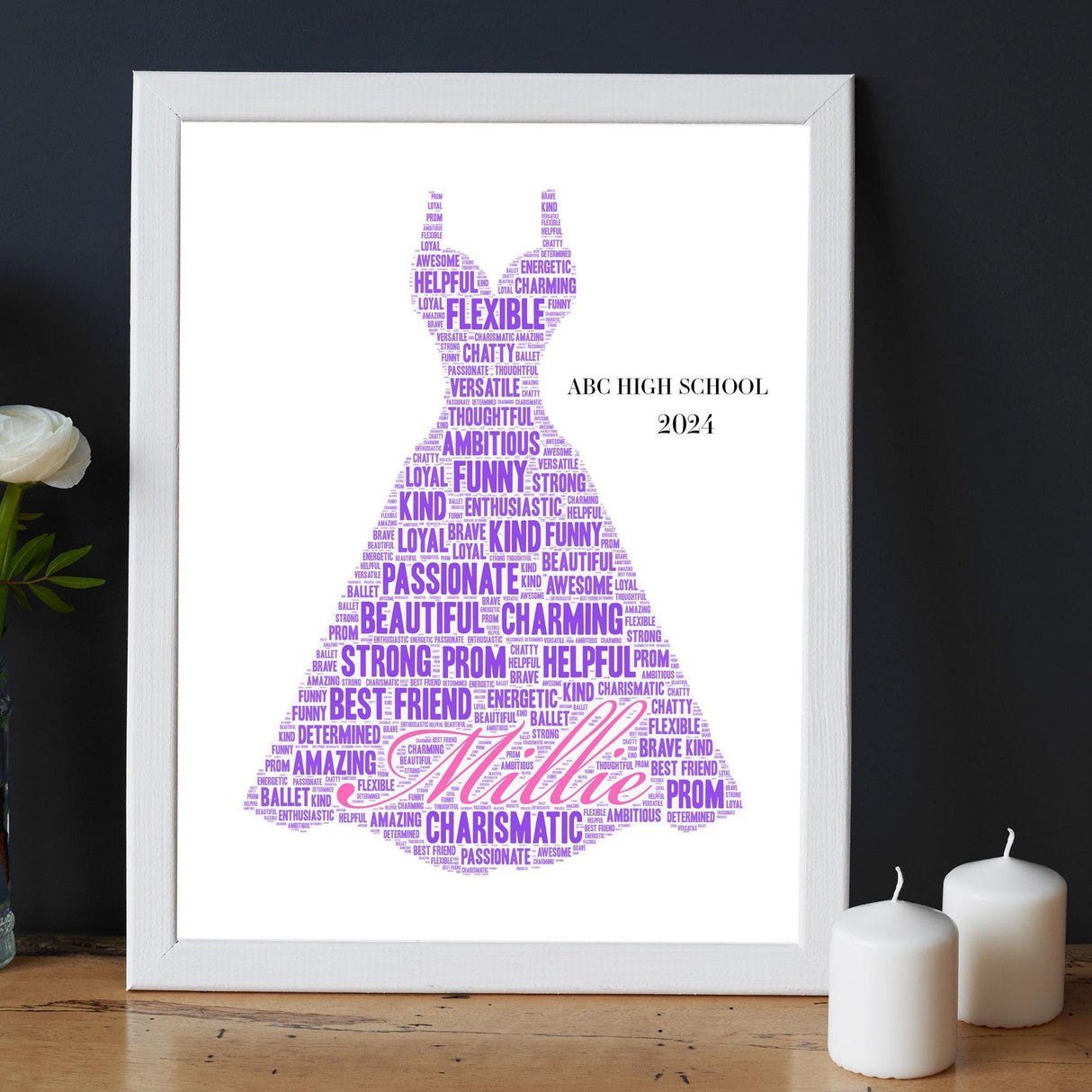 Personalised Prom Dresses word cloud with Frame