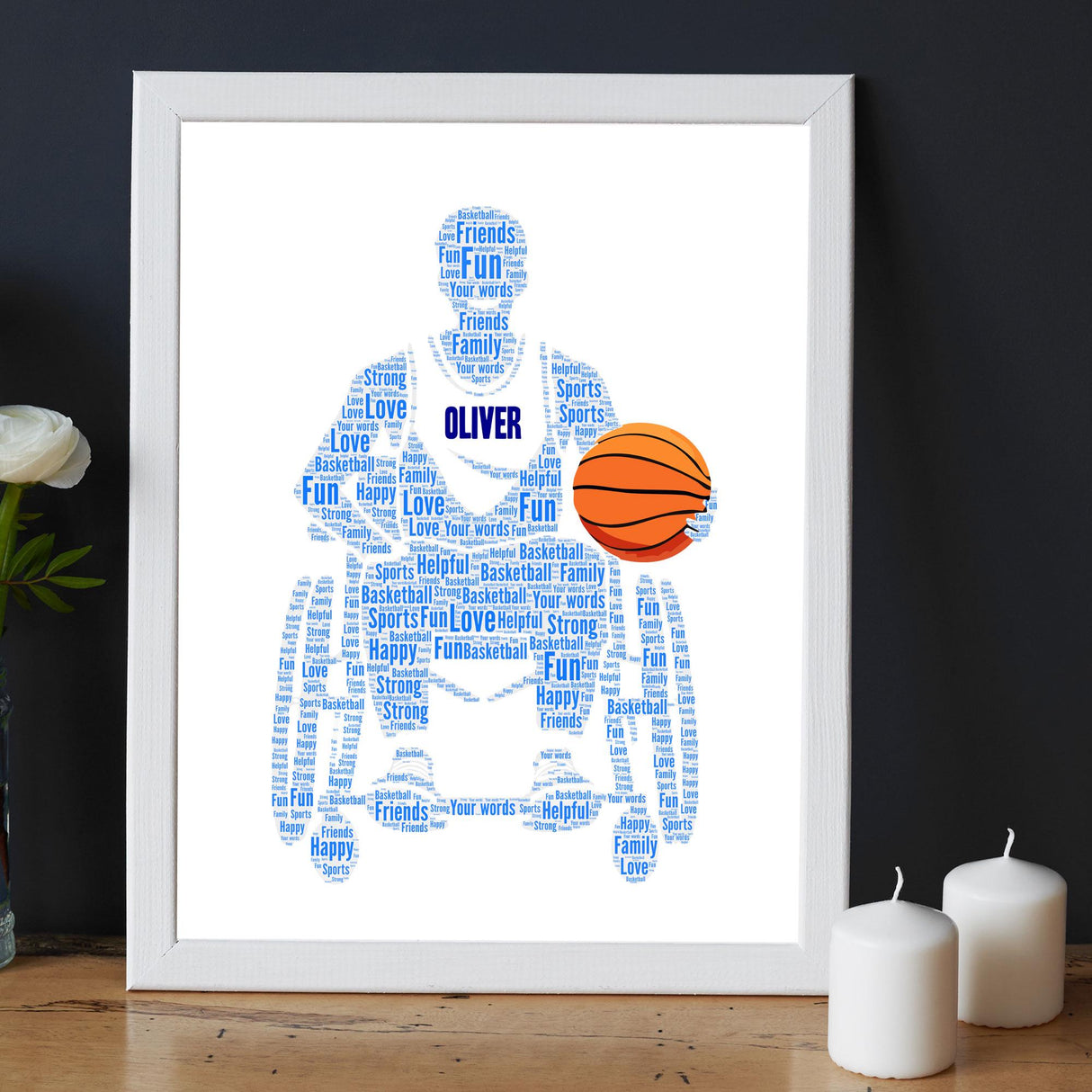 Personalised Wheelchair basketball male Word Art Print gift, Custom Paralympics Basketball male Word Cloud Wall Art, Sports Wall decor frame
