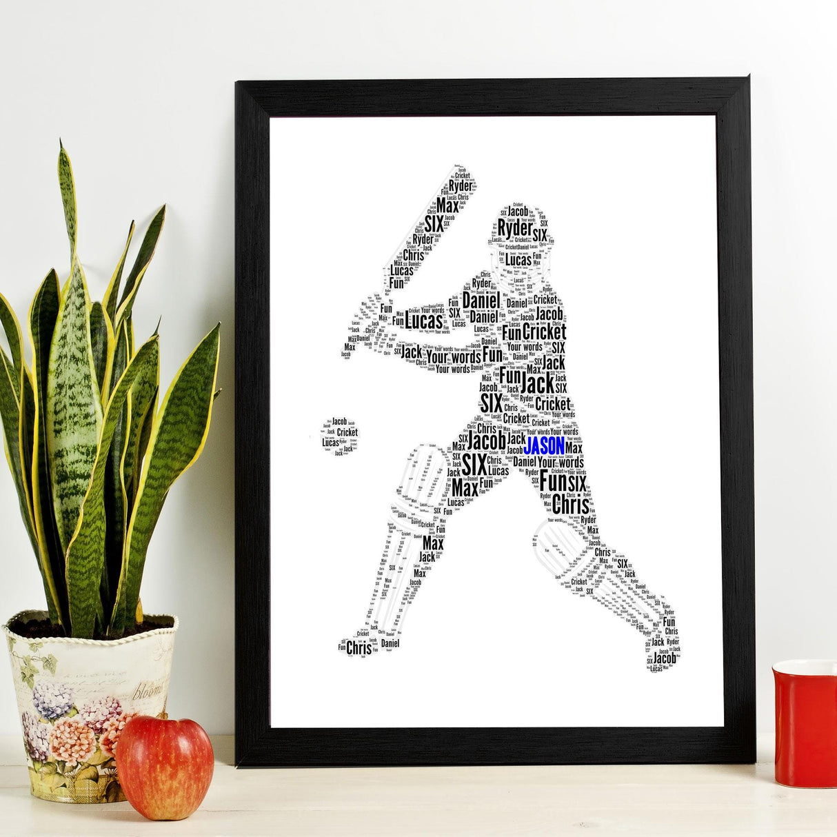 Personalised Cricket Word Art Print gift, Custom Cricket Word Cloud Print Gift Frame for Sportsman Birthday