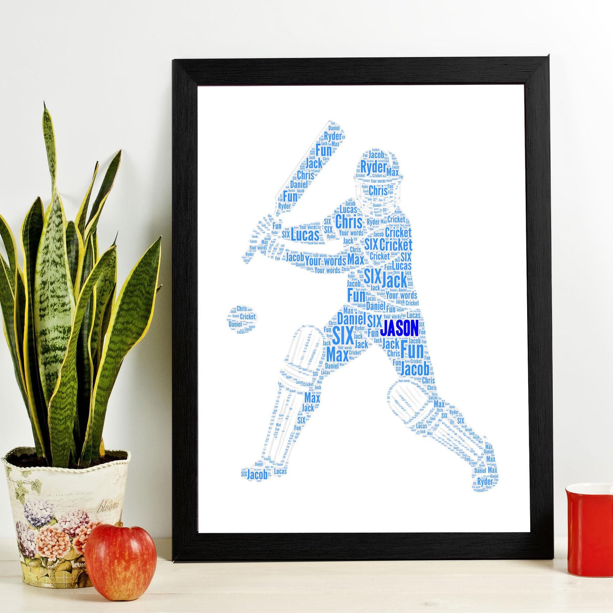 Personalised Cricket Word Art Print gift, Custom Cricket Word Cloud Print Gift Frame for Sportsman Birthday