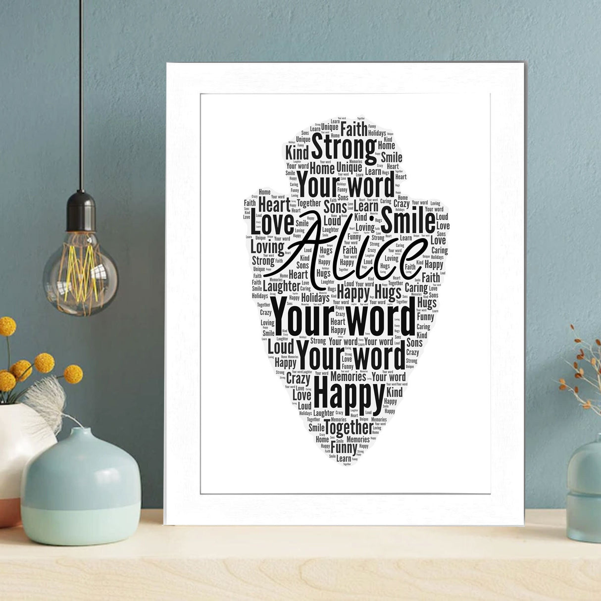 Personalised Arrowhead Word Art Print – Custom Arrowhead Shape Word Cloud Framed Wall Art