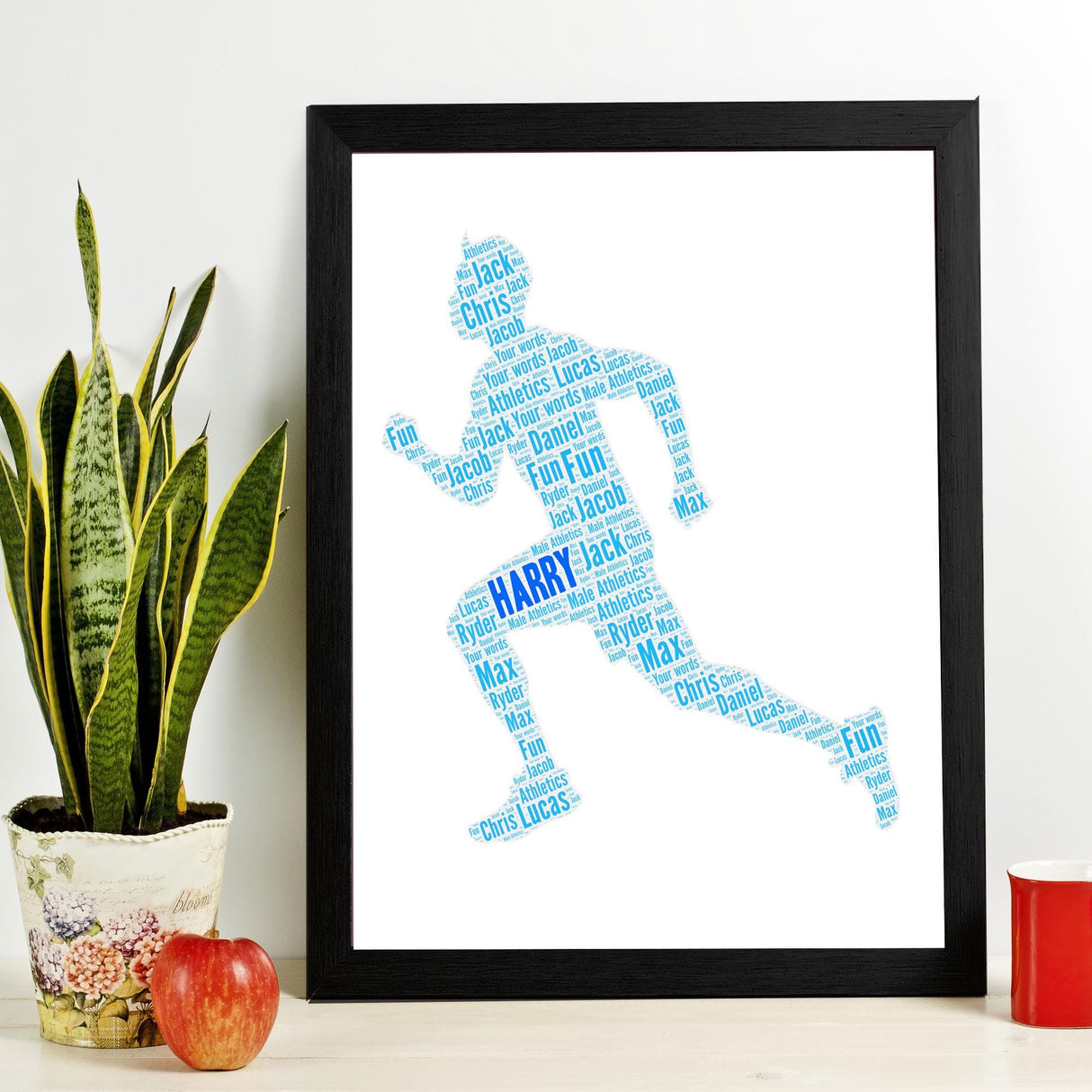 Word Cloud Framed Print for Runners – Sports Decor for Marathon, Track Fitness Fans.