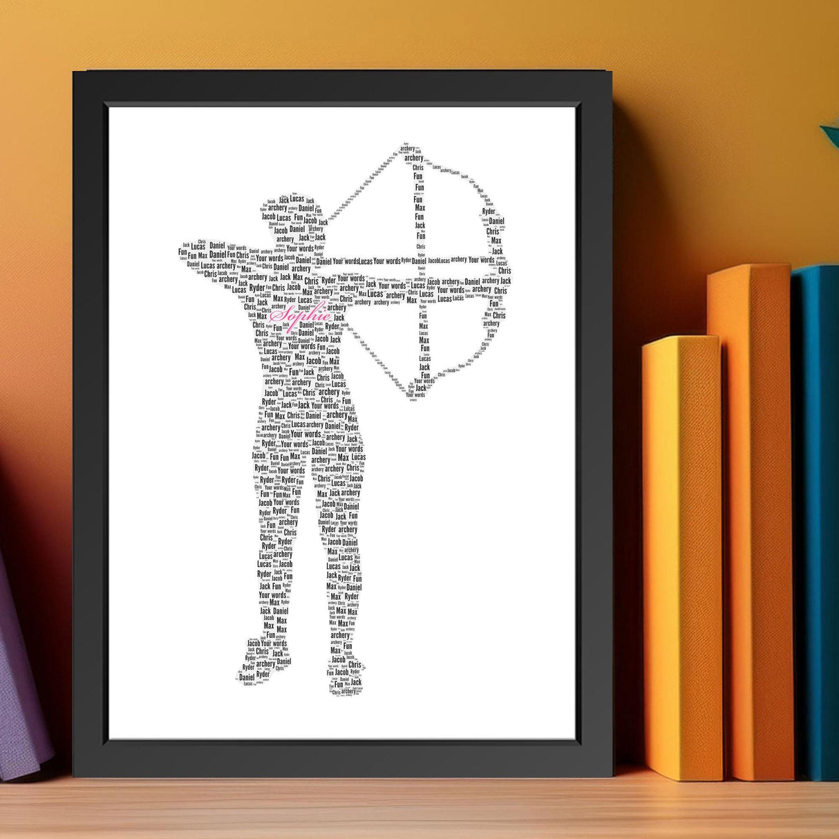 Custom Name Word Art Female Archery Action Figure Frame