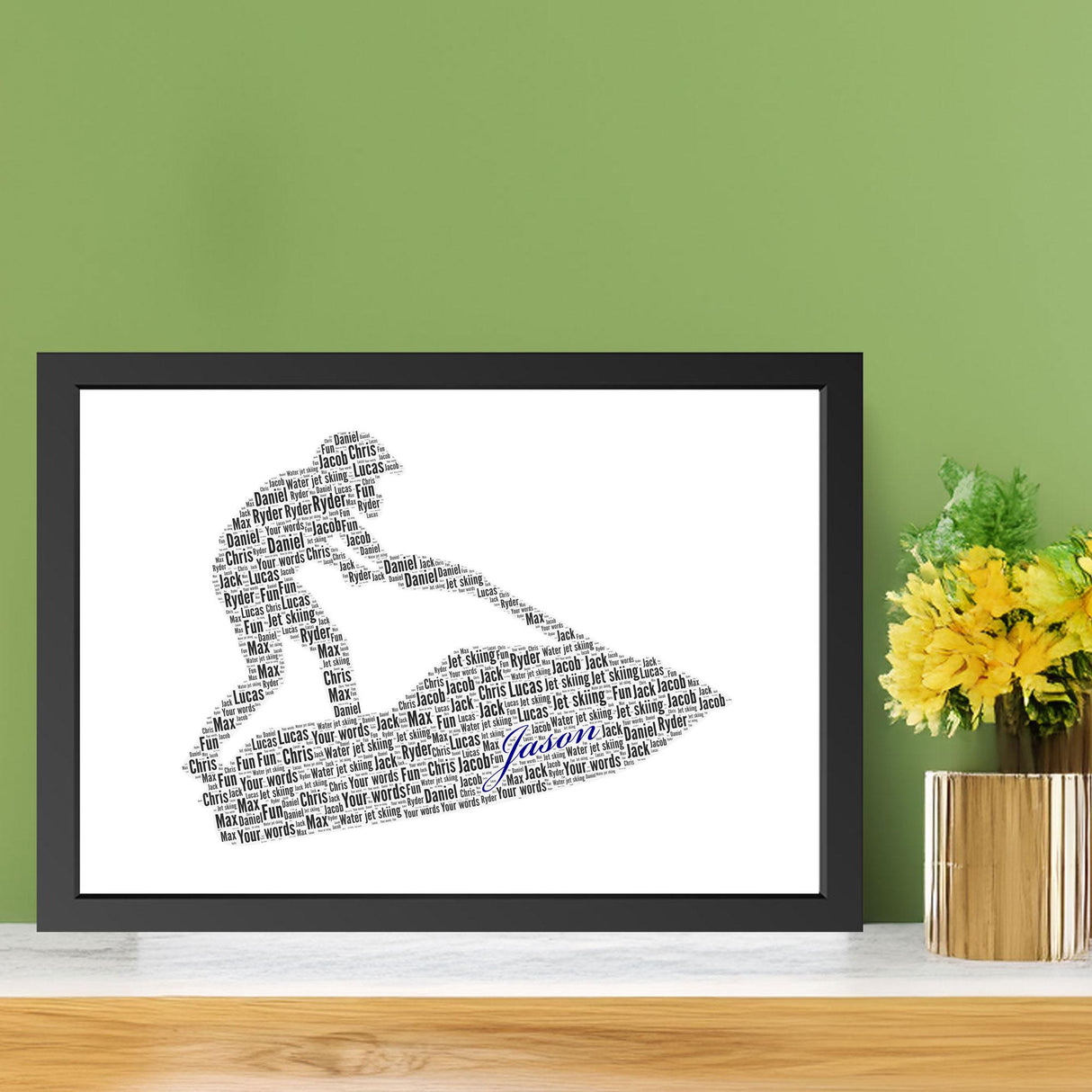 Name Water JetSki Word Cloud Print with Frame