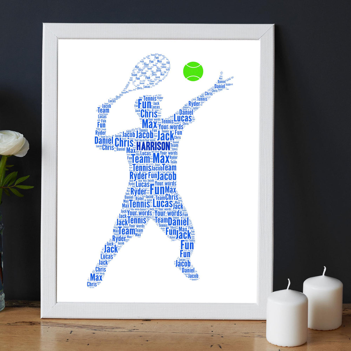 Custom Tennis Figures Gift Word Art Wall Room Decor, Birthday Teacher Gift
