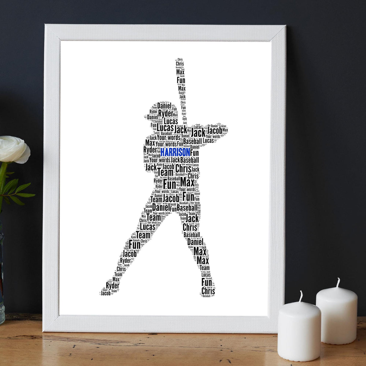 Personalised Baseball Player Word Art print Gift